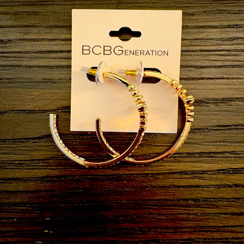 NEW BCBGeneration Gold Embellished Hoop Earrings